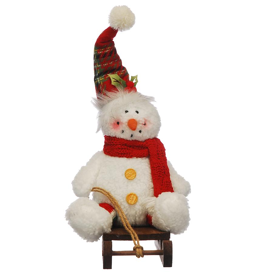 Snowman On Sleigh With Red Scarf